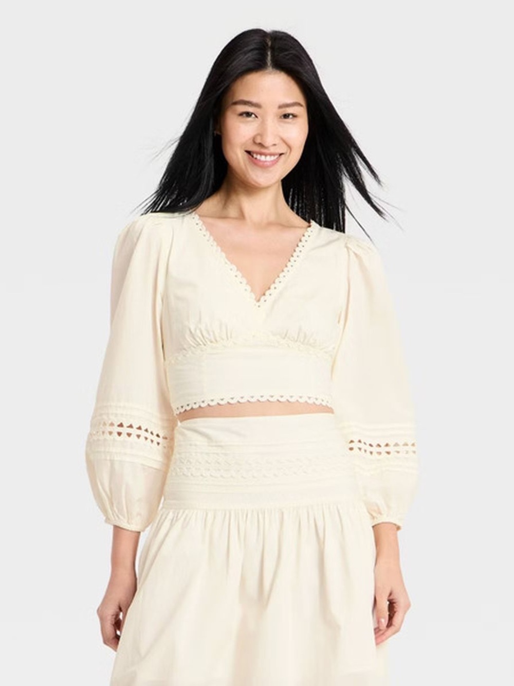 Women’s Long Sleeve Eyelet Top Cream a new day